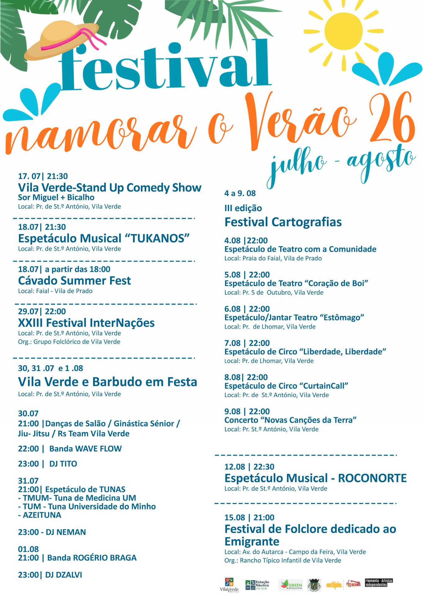 Festival  Namorar o Verão 2026  anima Vila Verde entre julho e agosto